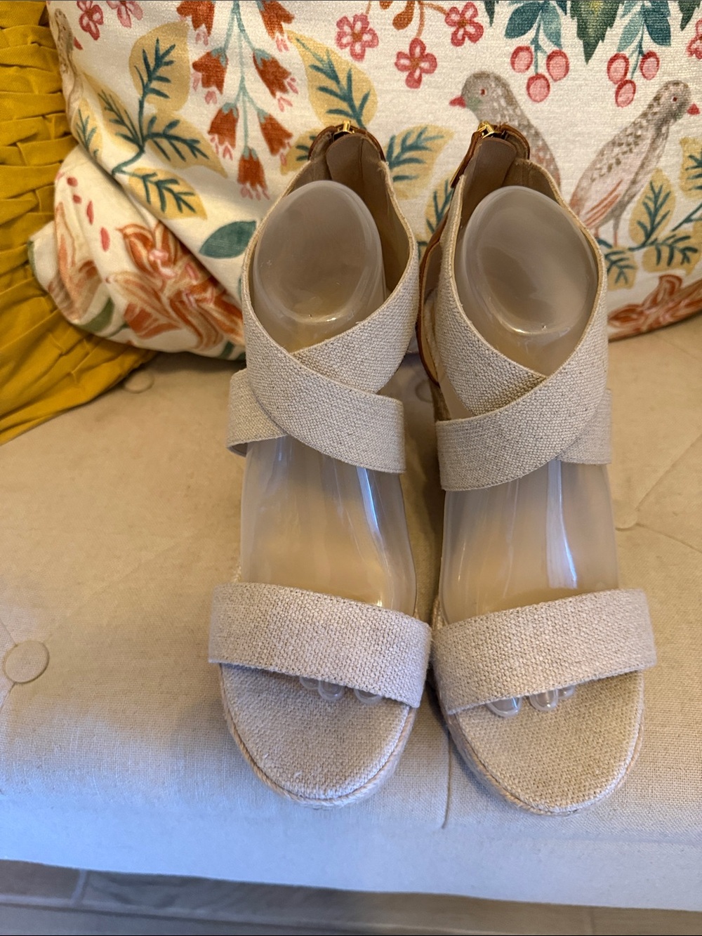 Michael Kors Tan Leather Back-Zip Wedge Sandals with Rope Heel